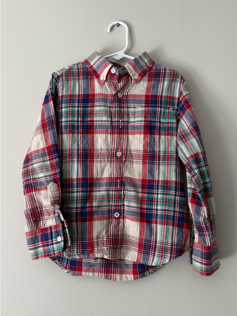 Boys Crewcuts Plaid Button-Down Shirt - Red, Cream, Green & Blue